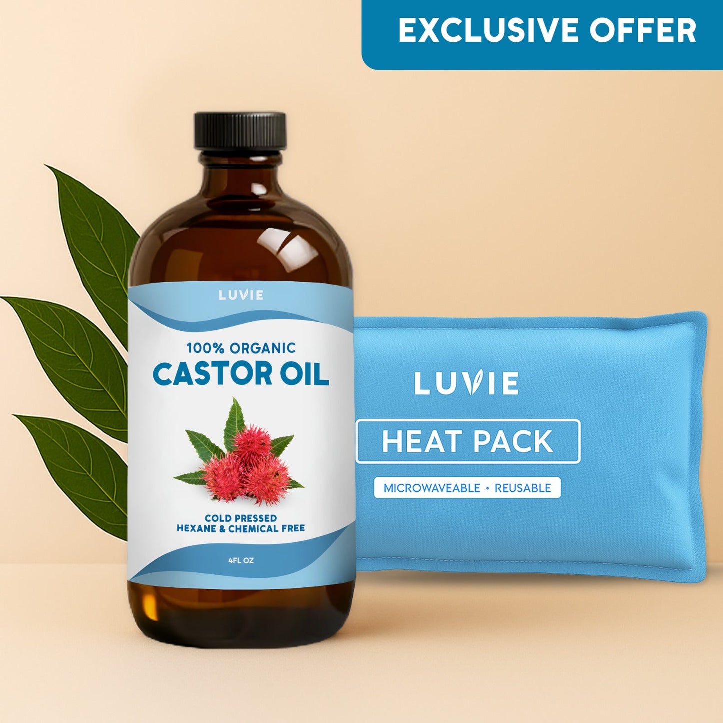 Reusable Hot Pack & Castor Oil Refill Bundle
